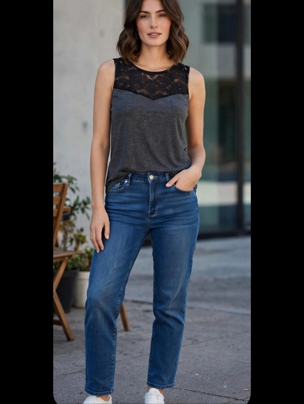 EVIE Metallic Gray Sleeveless Mock Neck Top with Beaded Collar
